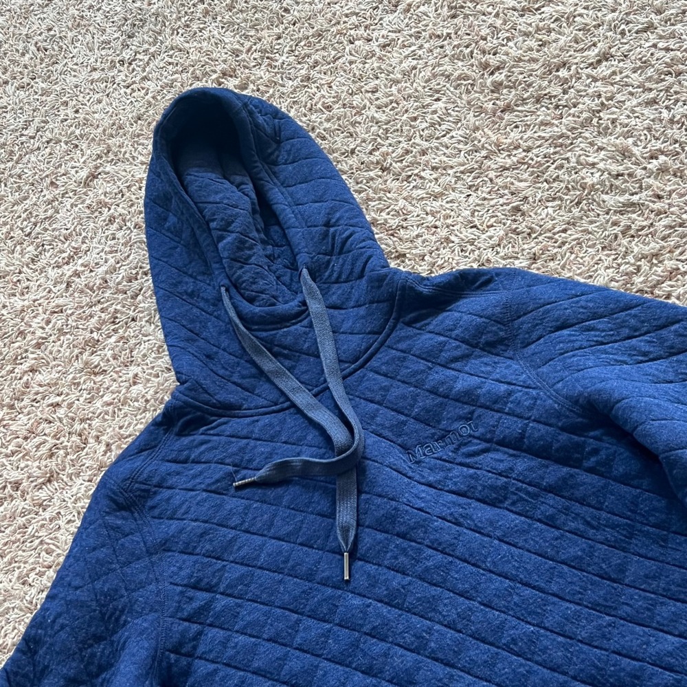 Marmot Women's Quilted Pullover Hoodie Navy Blue Diamond Stitch Sweatshirt Sz M